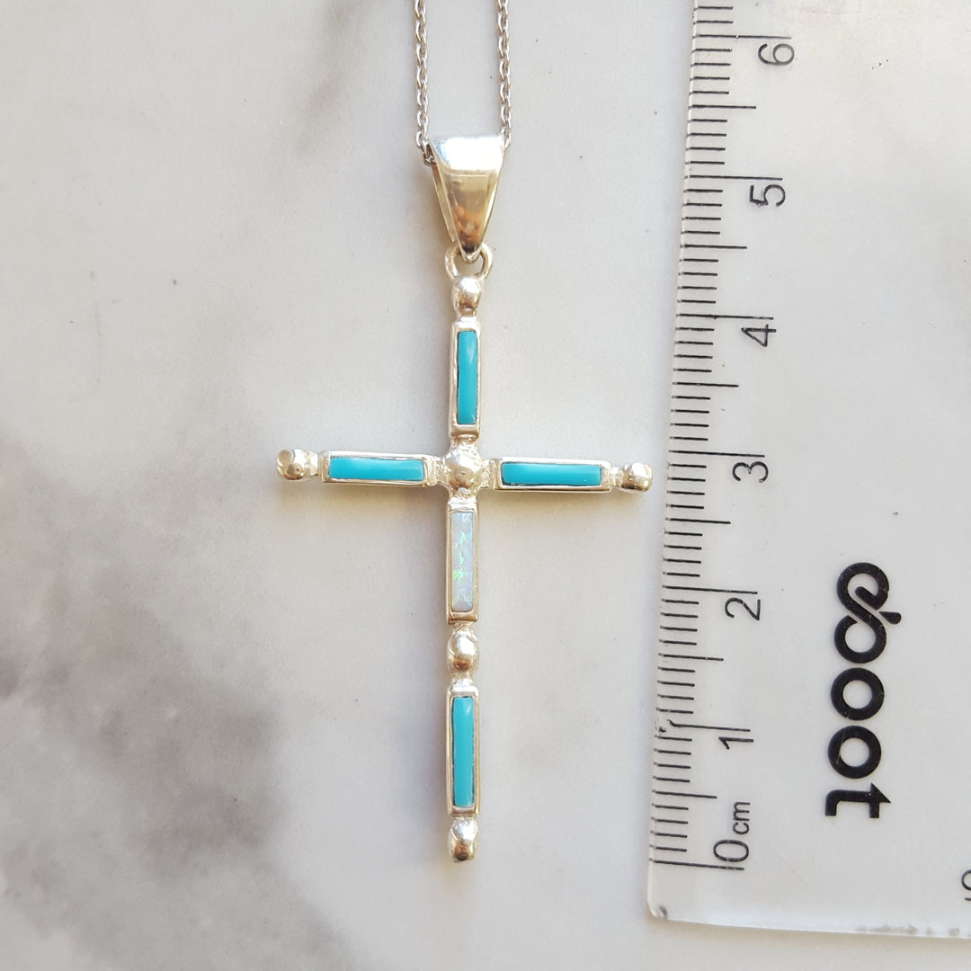 Reversible Southwestern Gem and Turquoise Cross Pendant