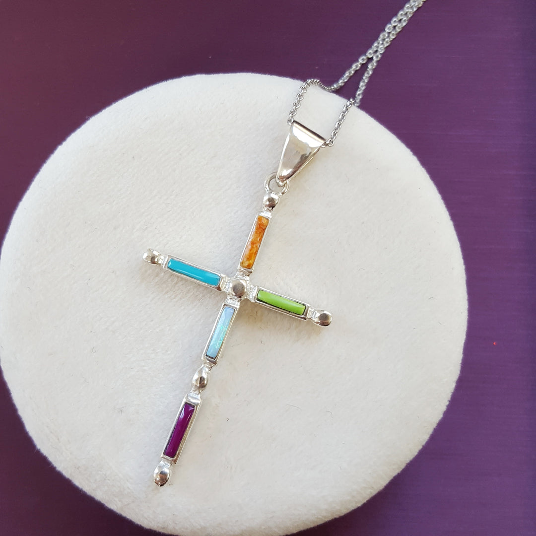 Reversible Southwestern Gem and Turquoise Cross Pendant