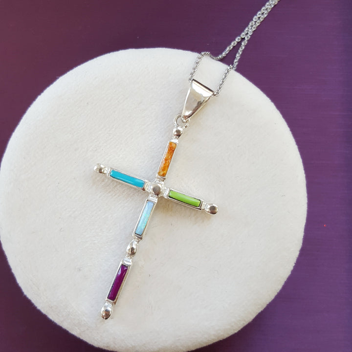 Reversible Southwestern Gem and Turquoise Cross Pendant