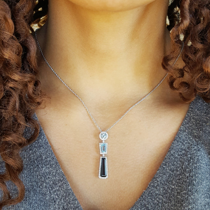 14K White Gold Geometric Blue Topaz PEndant