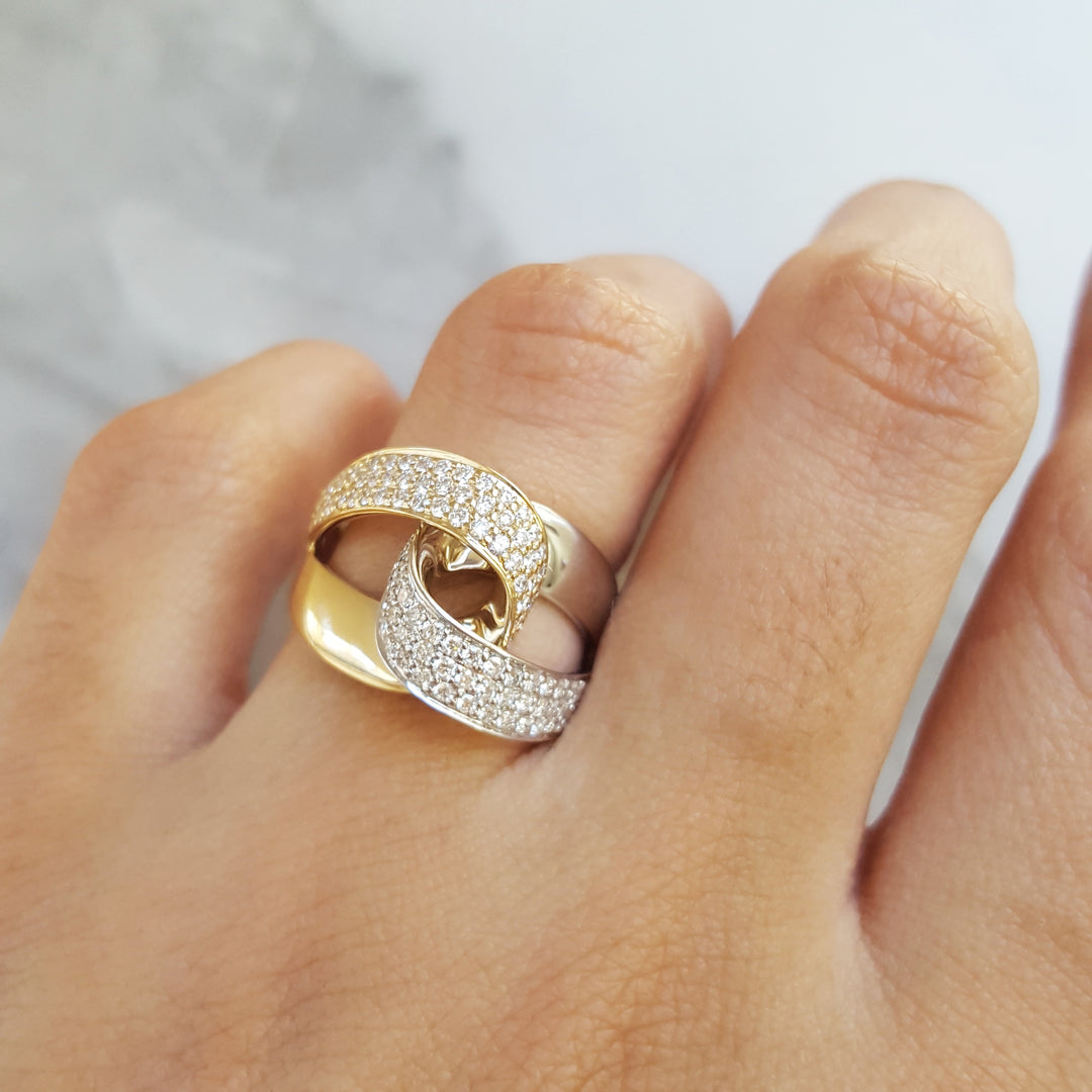 14k Yellow Gold Overlapping Loop Diamond Ring