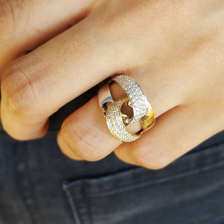 14k Yellow Gold Overlapping Loop Diamond Ring