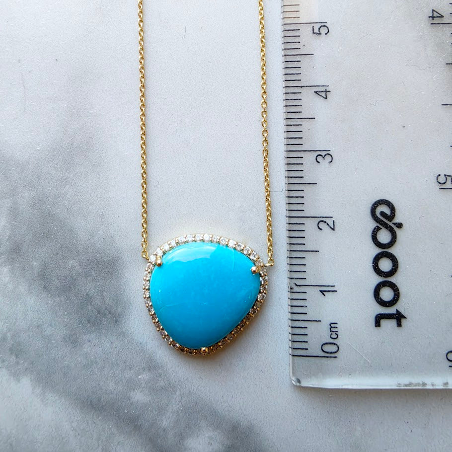 14k Yellow Gold Freeform Turquoise Haloed Necklace
