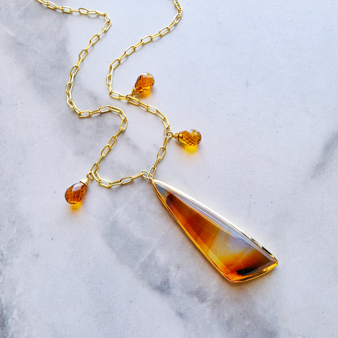 14K Yellow Gold Montana Agate and Citrine Necklace