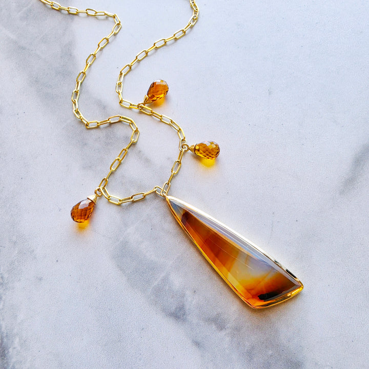 14K Yellow Gold Montana Agate and Citrine Necklace