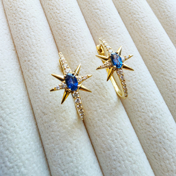 14K Yellow Gold Montana Sapphire and Diamond Celestial Hoops