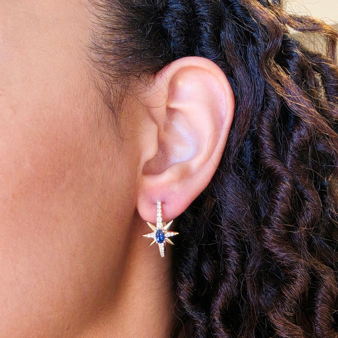 14K Yellow Gold Montana Sapphire and Diamond Celestial Hoops