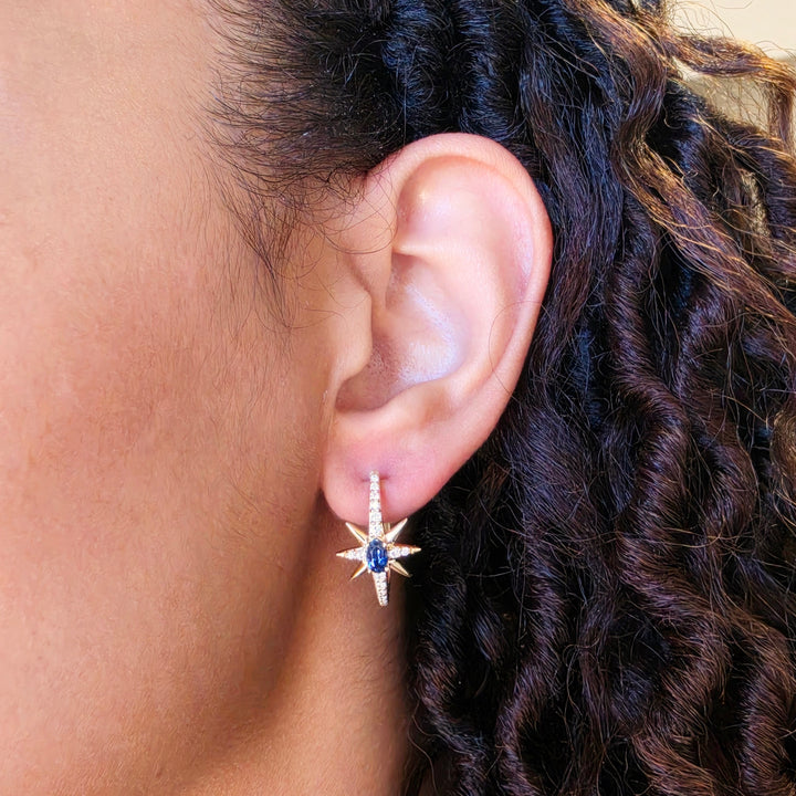 14K Yellow Gold Montana Sapphire and Diamond Celestial Hoops