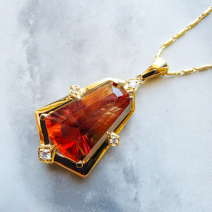 American Gem Collection #311 "Fire Within" Oregon Sunstone 14K Yellow Gold Pendant