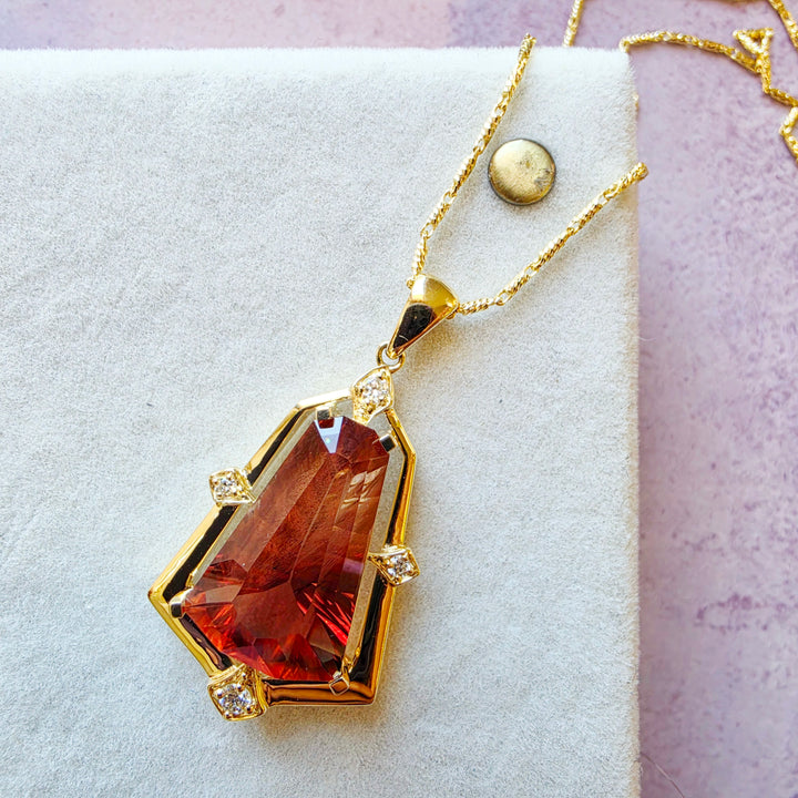 American Gem Collection #311 "Fire Within" Oregon Sunstone 14K Yellow Gold Pendant