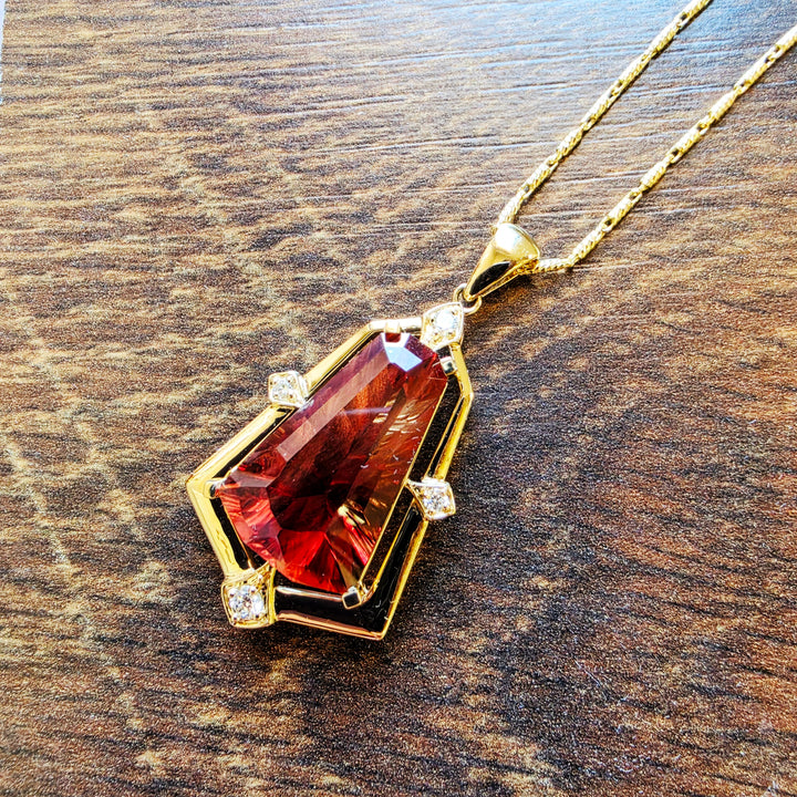 American Gem Collection #311 "Fire Within" Oregon Sunstone 14K Yellow Gold Pendant