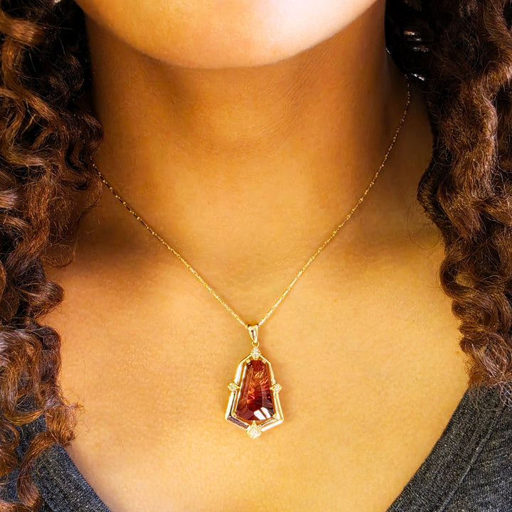 American Gem Collection #311 "Fire Within" Oregon Sunstone 14K Yellow Gold Pendant