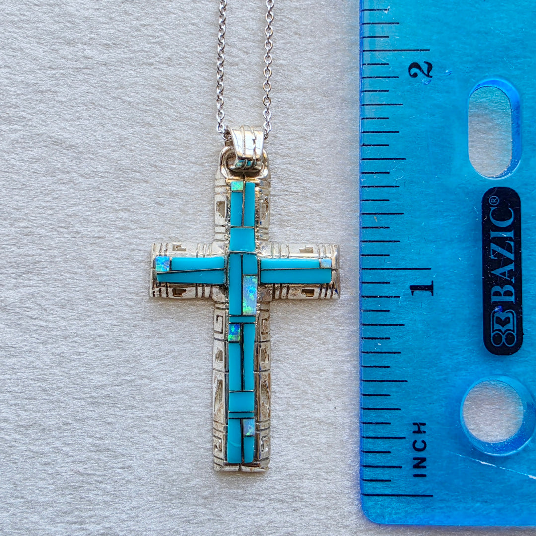 Arizona Turquoise and Inlaid Jewelry Modern Cross Pendant