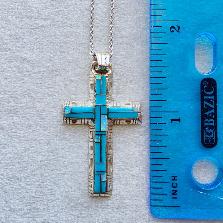 Arizona Turquoise and Inlaid Jewelry Modern Cross Pendant