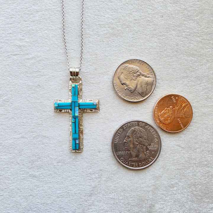 Arizona Turquoise and Inlaid Jewelry Modern Cross Pendant