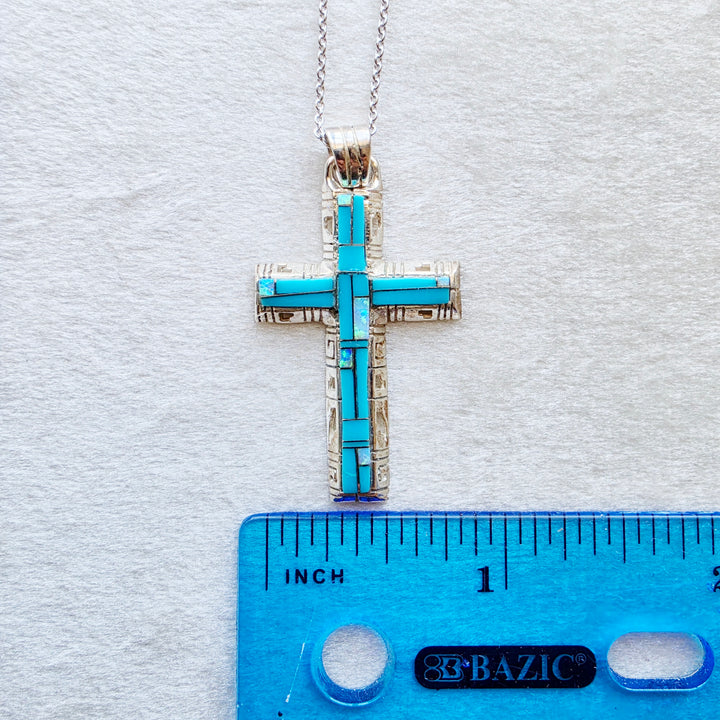 Arizona Turquoise and Inlaid Jewelry Modern Cross Pendant