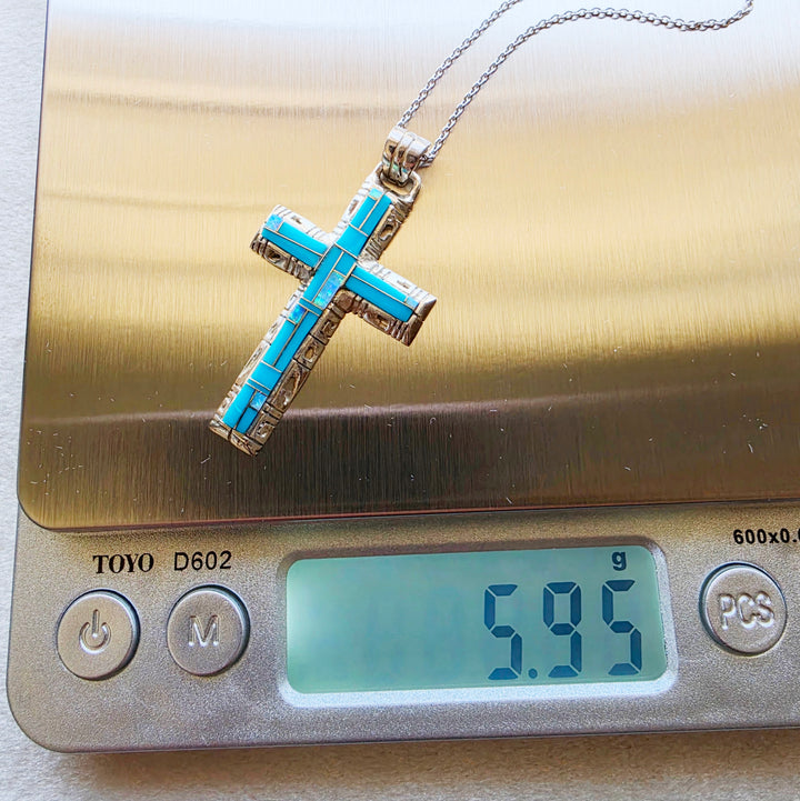 Arizona Turquoise and Inlaid Jewelry Modern Cross Pendant