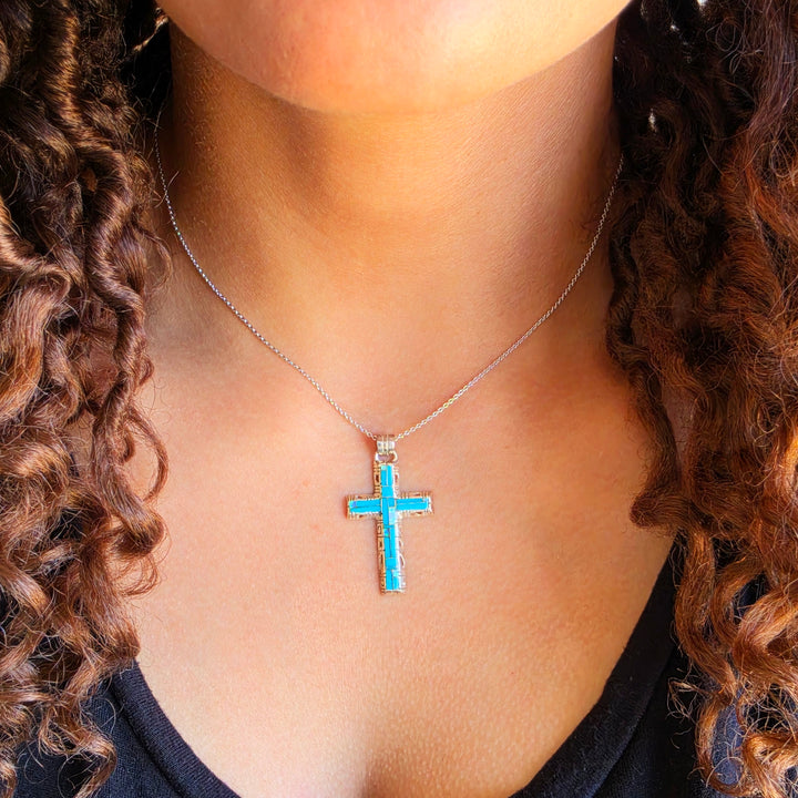 Arizona Turquoise and Inlaid Jewelry Modern Cross Pendant