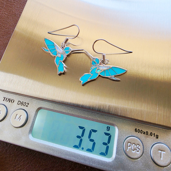 Sterling Silver Arizona Turquoise and Inlaid Jewelry Fluttering Hummingbird Earrings