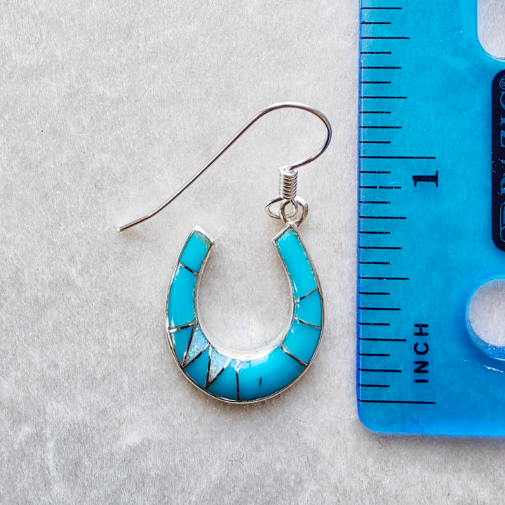 Arizona Turquoise and Inlaid Jewelry Turquoise Horseshoe Dangle Earrings