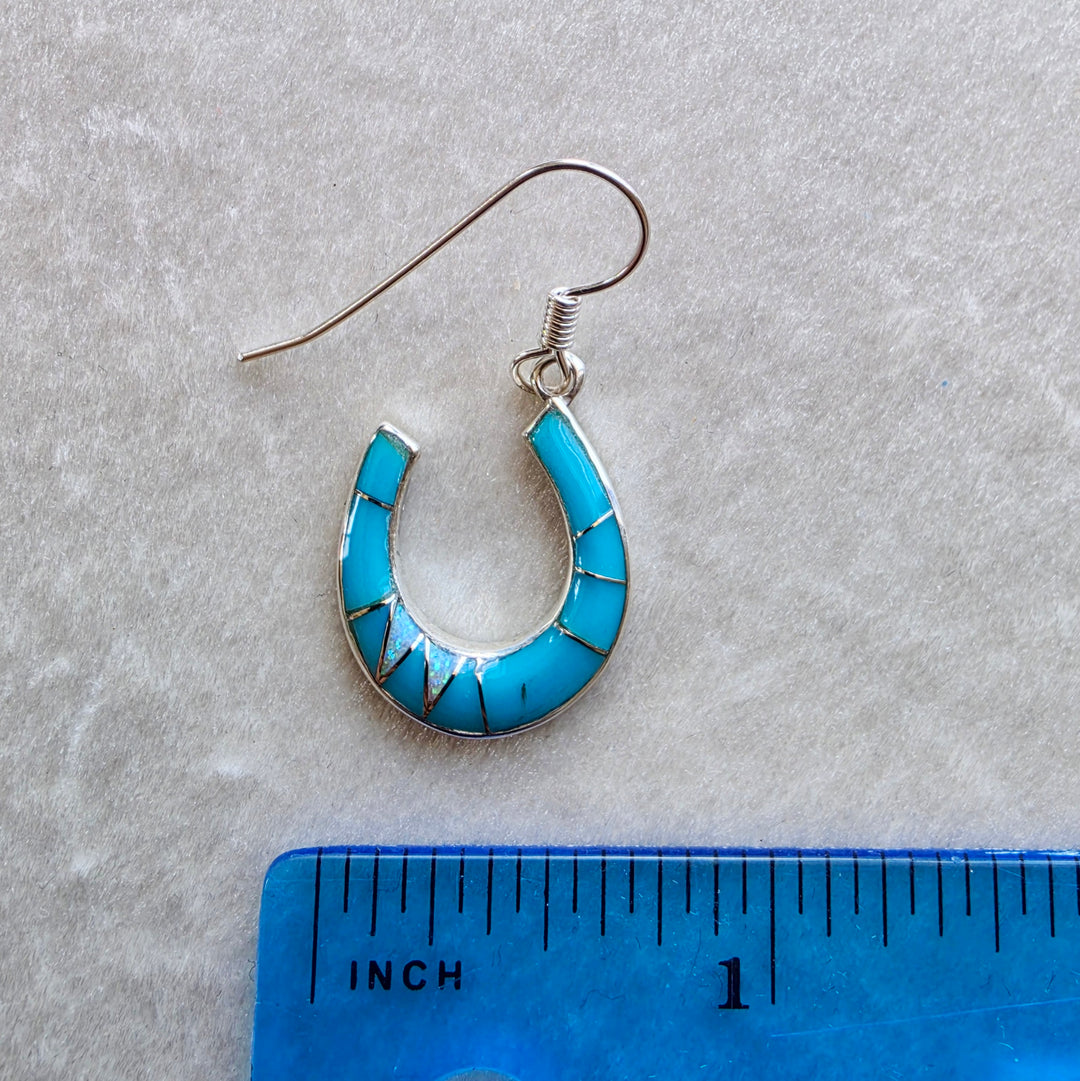 Arizona Turquoise and Inlaid Jewelry Turquoise Horseshoe Dangle Earrings
