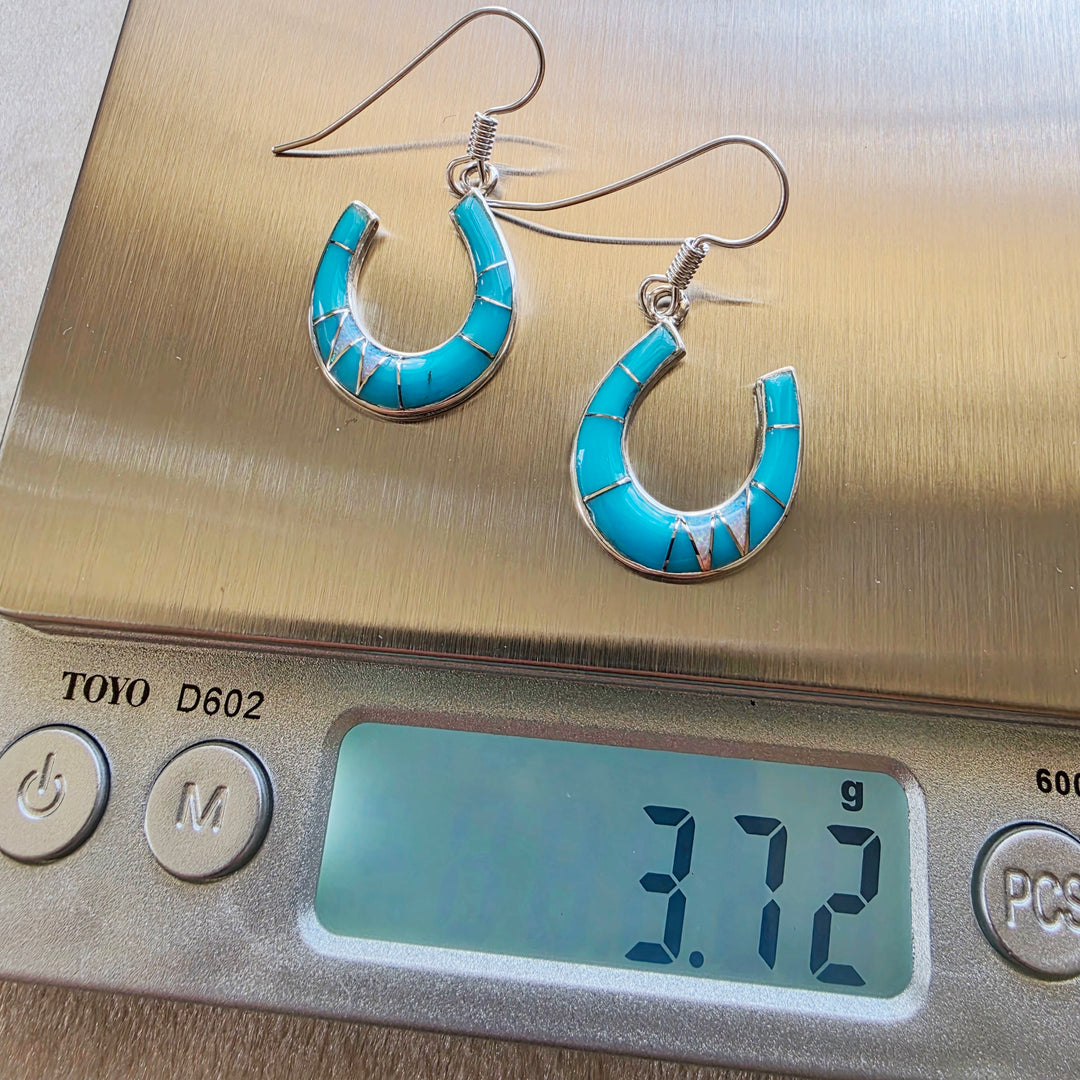Arizona Turquoise and Inlaid Jewelry Turquoise Horseshoe Dangle Earrings