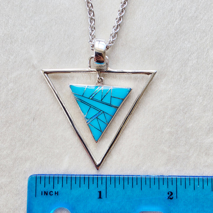 Sterling Silver Arizona Turquoise and Opal Double Triangle Pendant