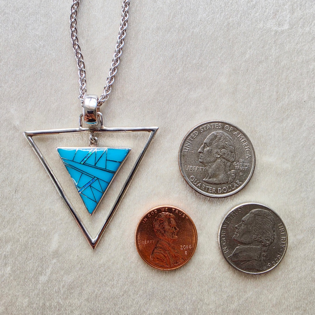 Sterling Silver Arizona Turquoise and Opal Double Triangle Pendant
