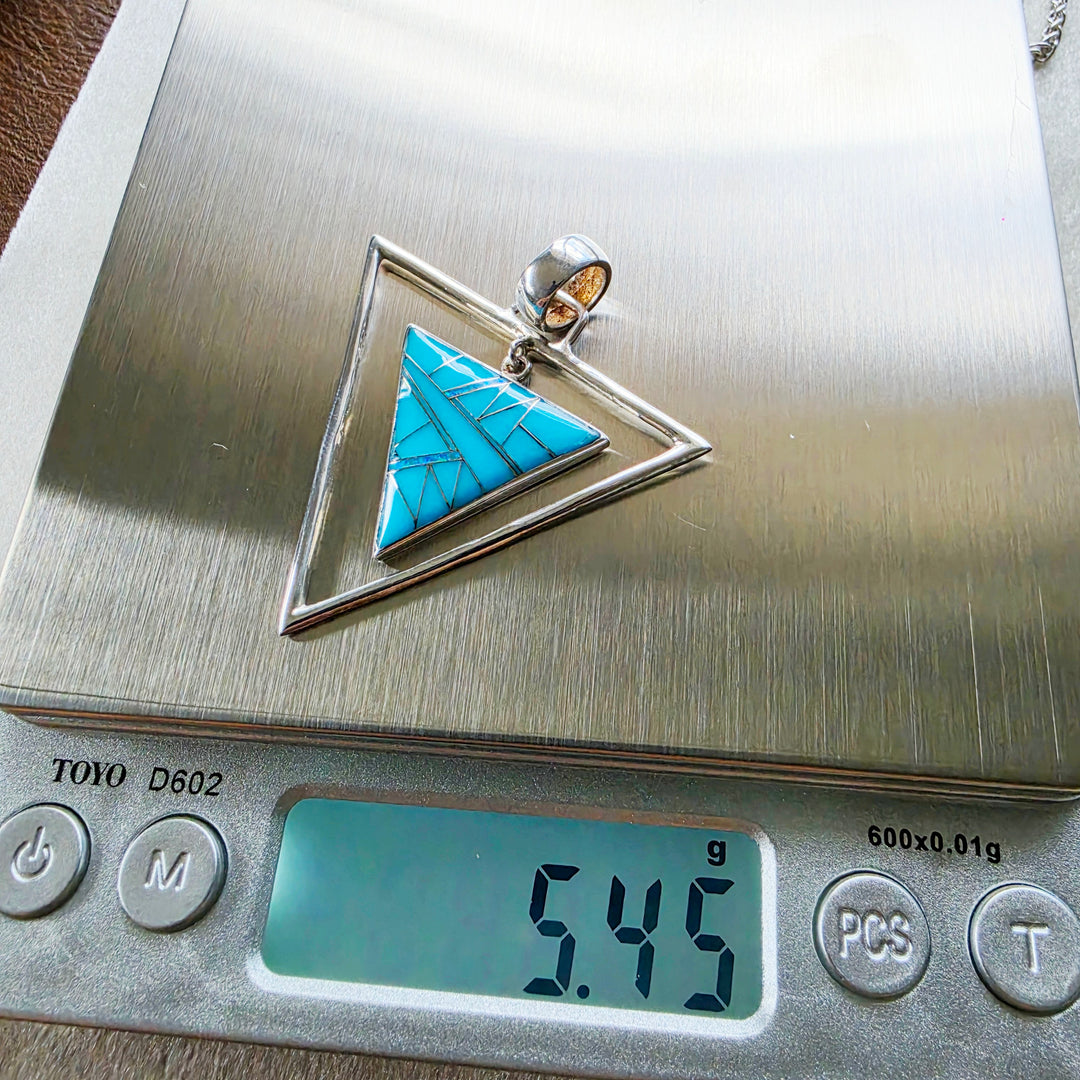 Sterling Silver Arizona Turquoise and Opal Double Triangle Pendant