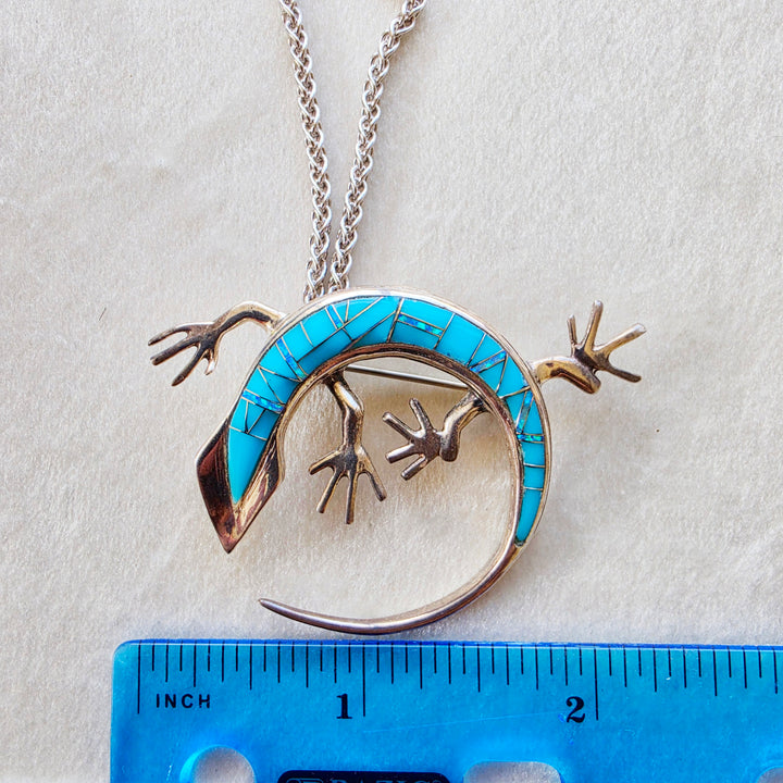 Arizona Turquoise and Inlaid Jewelry Circle Gecko Pendant