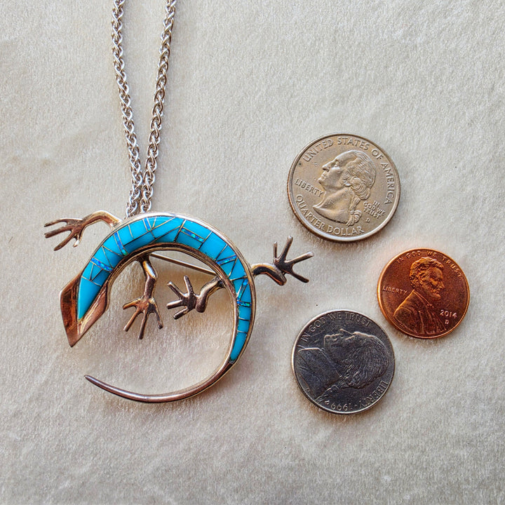 Arizona Turquoise and Inlaid Jewelry Circle Gecko Pendant