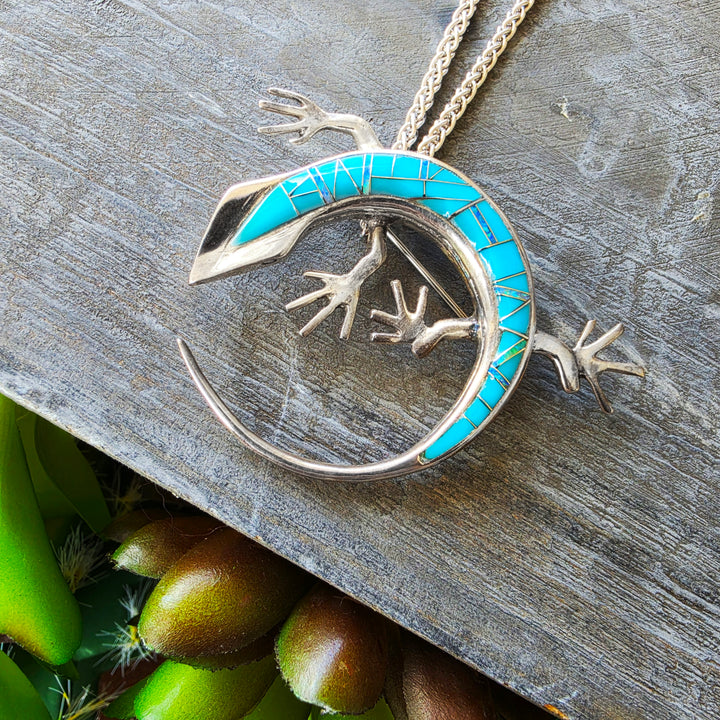 Arizona Turquoise and Inlaid Jewelry Circle Gecko Pendant