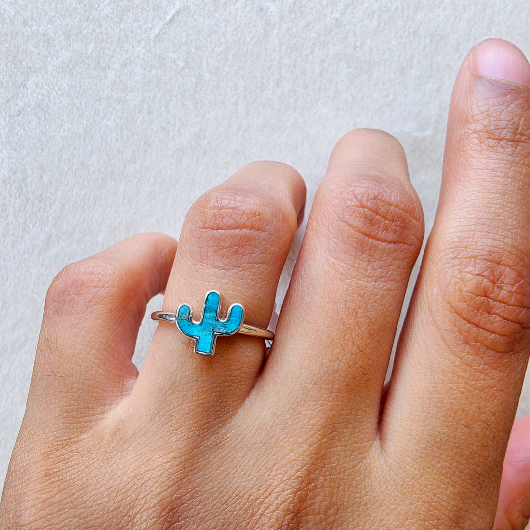 Small Sterling Silver American Turquoise Cactus Ring