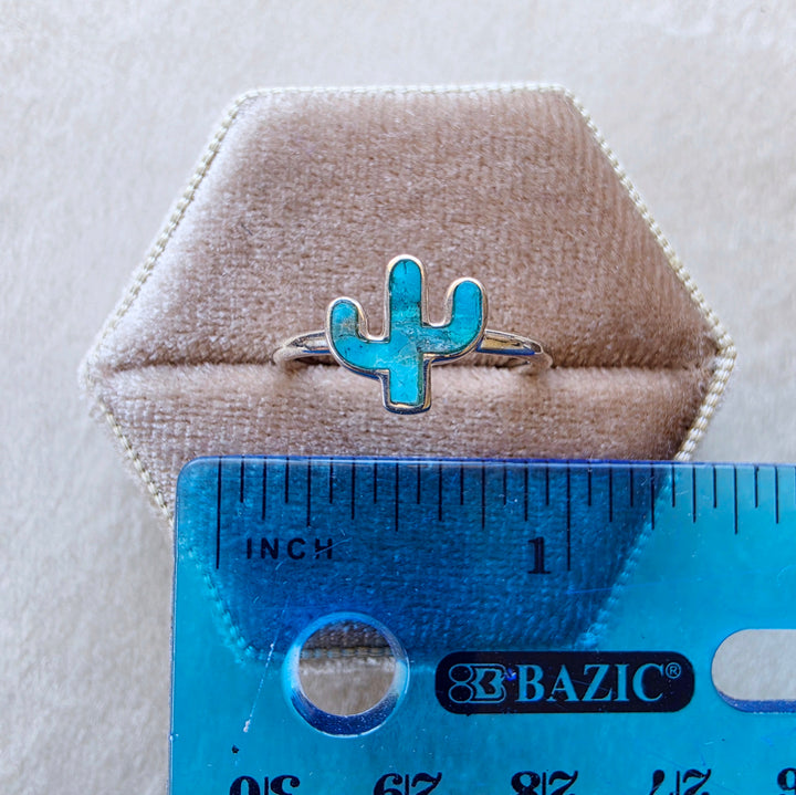 Small Sterling Silver American Turquoise Cactus Ring