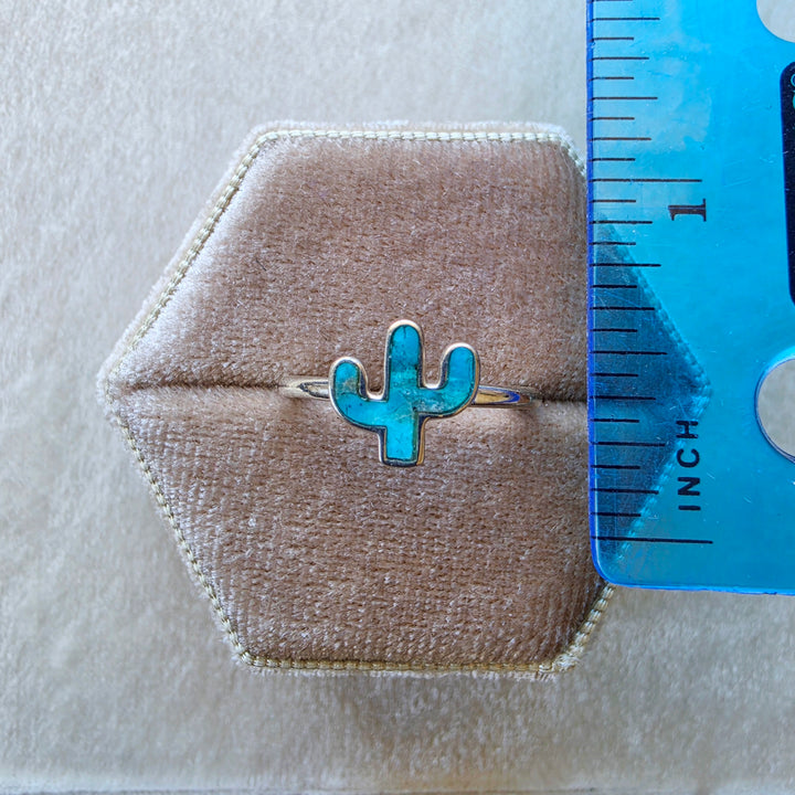 Small Sterling Silver American Turquoise Cactus Ring