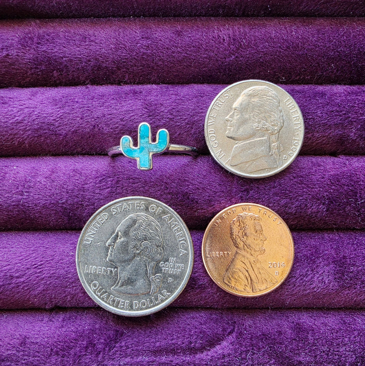 Small Sterling Silver American Turquoise Cactus Ring