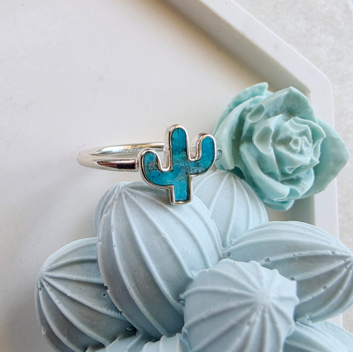 Small Sterling Silver American Turquoise Cactus Ring