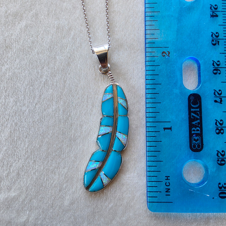Arizona Turquoise and Inlaid Jewelry Light as a Feather Pendant