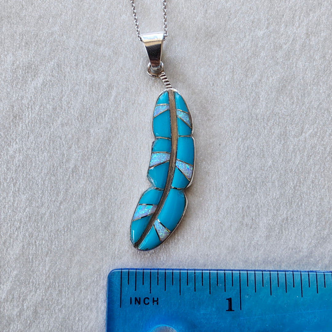 Arizona Turquoise and Inlaid Jewelry Light as a Feather Pendant