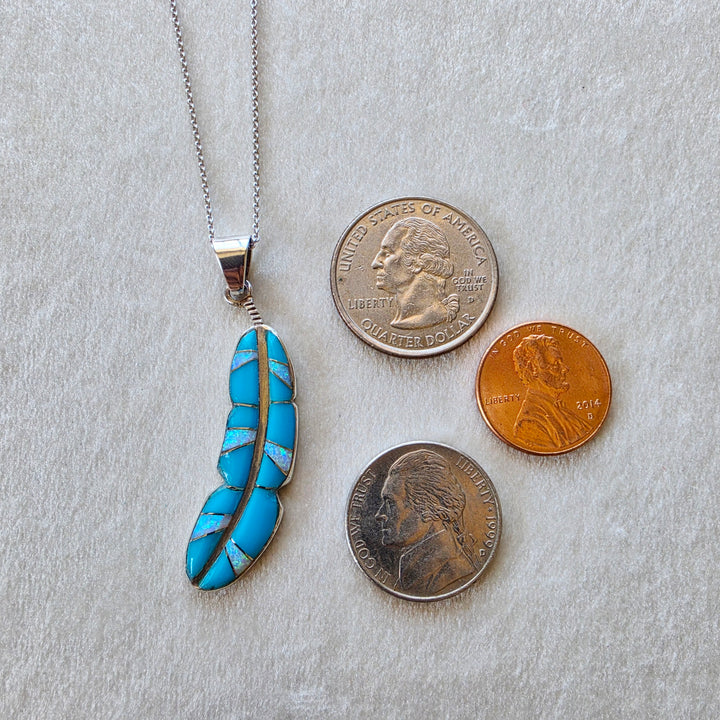 Arizona Turquoise and Inlaid Jewelry Light as a Feather Pendant