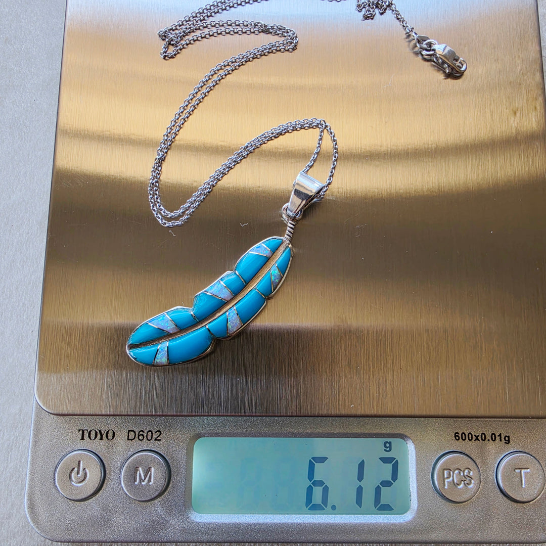 Arizona Turquoise and Inlaid Jewelry Light as a Feather Pendant