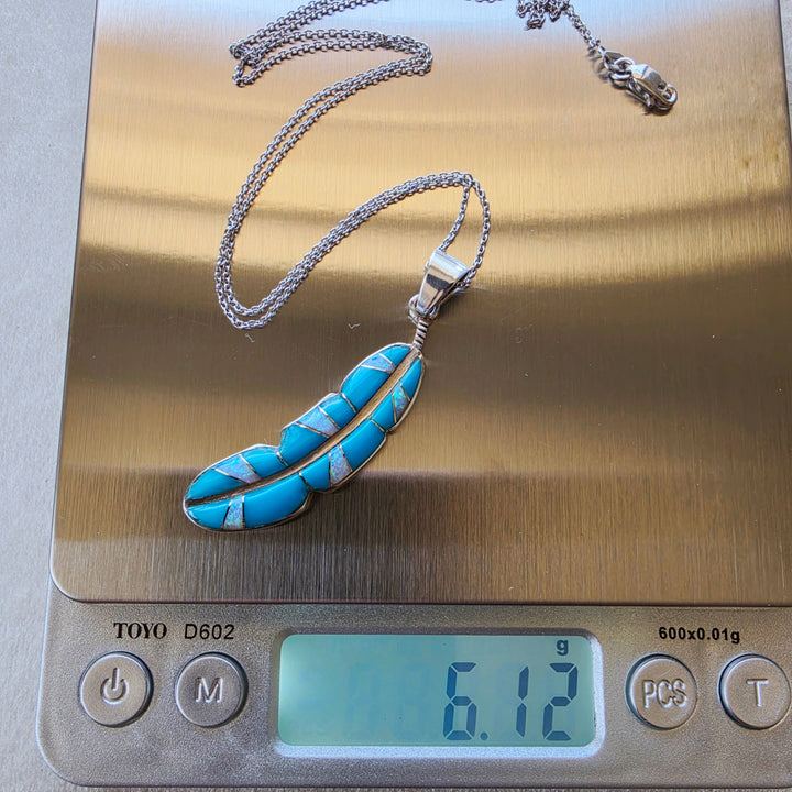 Arizona Turquoise and Inlaid Jewelry Light as a Feather Pendant