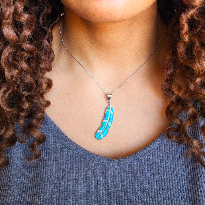Arizona Turquoise and Inlaid Jewelry Light as a Feather Pendant