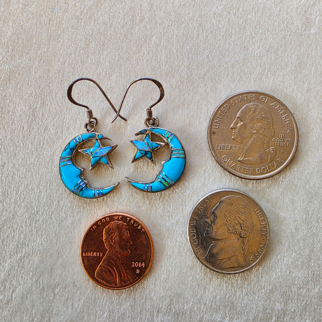 Arizona Turquoise and Inlaid Jewelry Moon and Star Earrings
