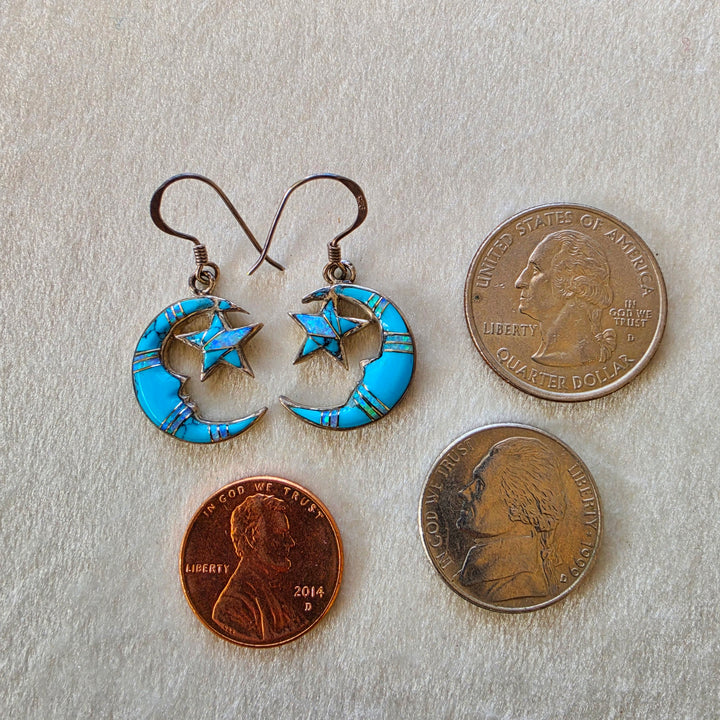 Arizona Turquoise and Inlaid Jewelry Moon and Star Earrings