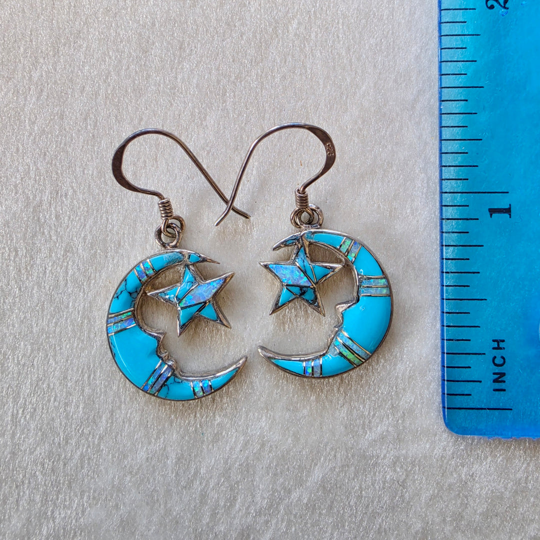 Arizona Turquoise and Inlaid Jewelry Moon and Star Earrings