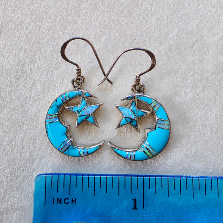 Arizona Turquoise and Inlaid Jewelry Moon and Star Earrings