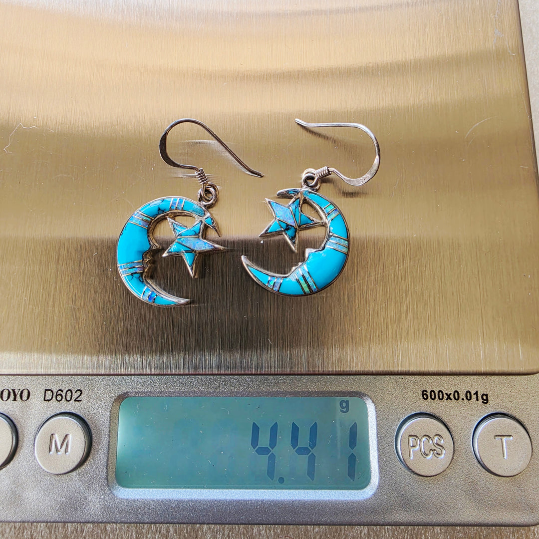 Arizona Turquoise and Inlaid Jewelry Moon and Star Earrings