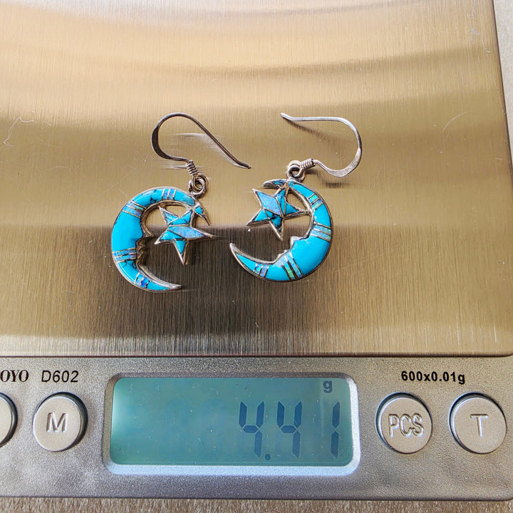 Arizona Turquoise and Inlaid Jewelry Moon and Star Earrings