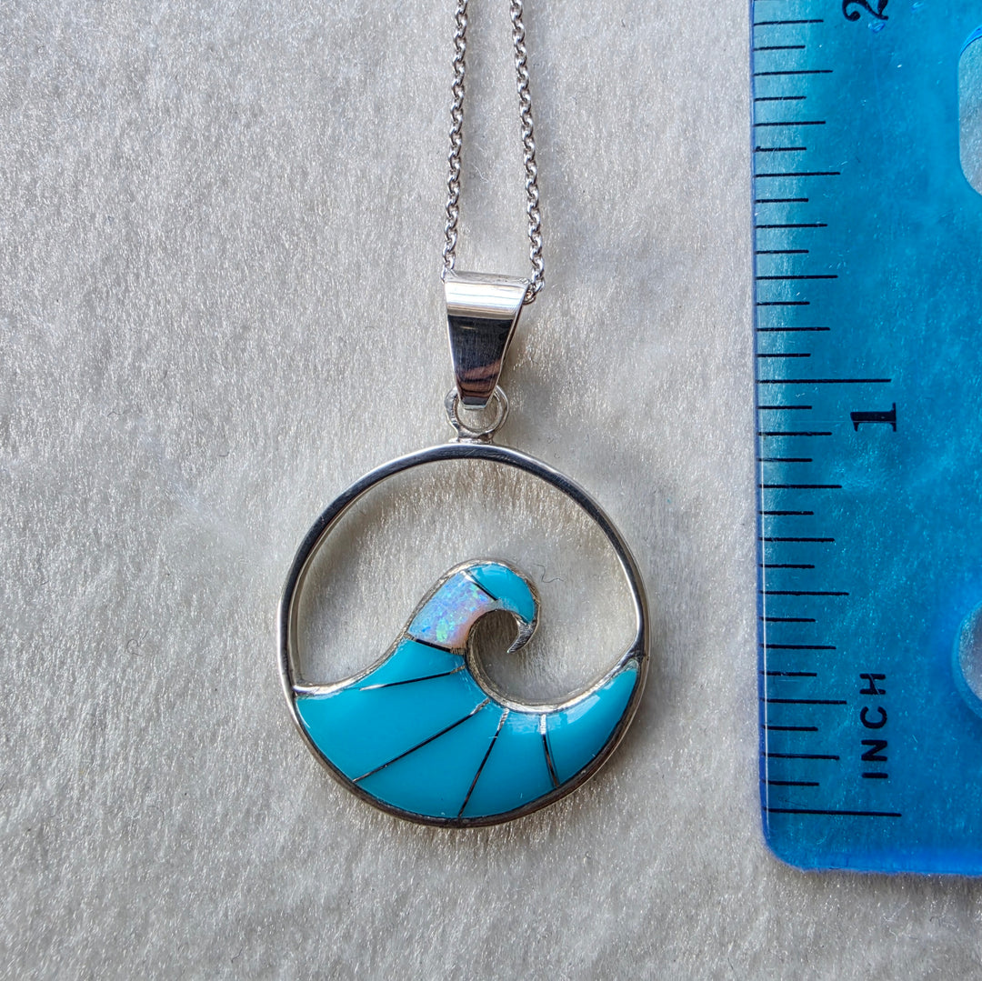 Arizona Turquoise and Inlaid Jewelry Ocean Wave Pendant